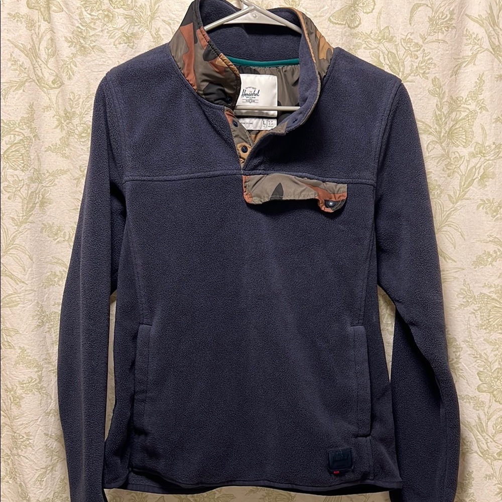 Herschel Guide Peacoat Blue Pullover Fleece Camo Green Brown L